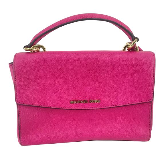 Michael Kors Ava Hot Pink Saffiano Leather Top Handle Crossbody Bag Pre-Owned - Picture 1 of 5